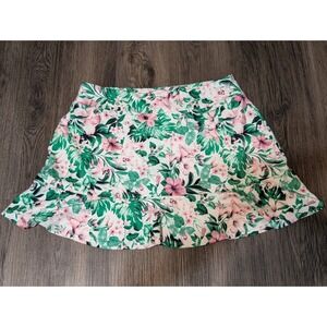 Tommy Bahama Golf Skort Floral Ruffle‎ Hem Activewear White Pink Green L